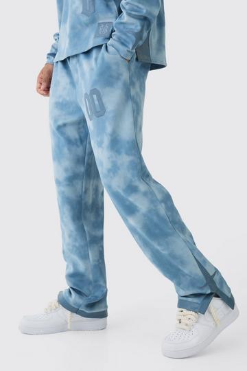 Blue Relaxed Suede And PU Applique Varsity Split Hem Jogger