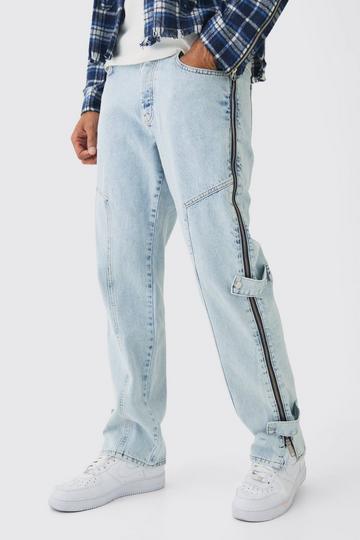 Light Brown Relaxed Rigid Zip Detail Acid Washed Jeans