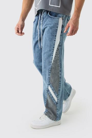 Baggy Rigid Elasticated Waist Moto Jeans mid blue