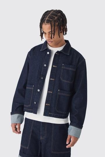 Boxy Fit Turn Up Denim Jacket In Indigo indigo