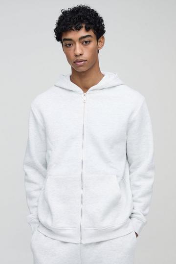 330GSM Basic Regular Fit Zip Through Hoodie grey marl