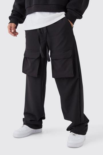 Baggy Fit Elasticated Waist Nylon Cargo Trouser black