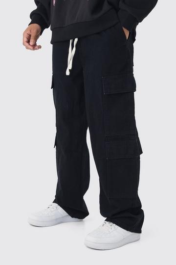 Elasticated Baggy Fit Multi Cargo Trousers black