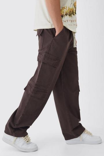 Elasticated Baggy Fit Multi Cargo Trousers chocolate