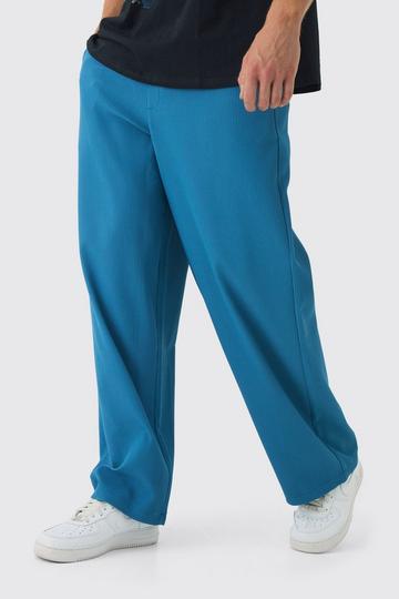 Elastic Waist Baggy Fit Contrast Drawcord Pleated Trouser slate blue