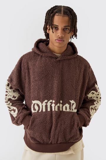 Oversized Boxy Official Goth Cross Boucle Borg Hoodie brown