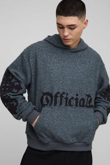 Charcoal Grey Oversized Boxy Official Goth Cross Boucle Borg Hoodie