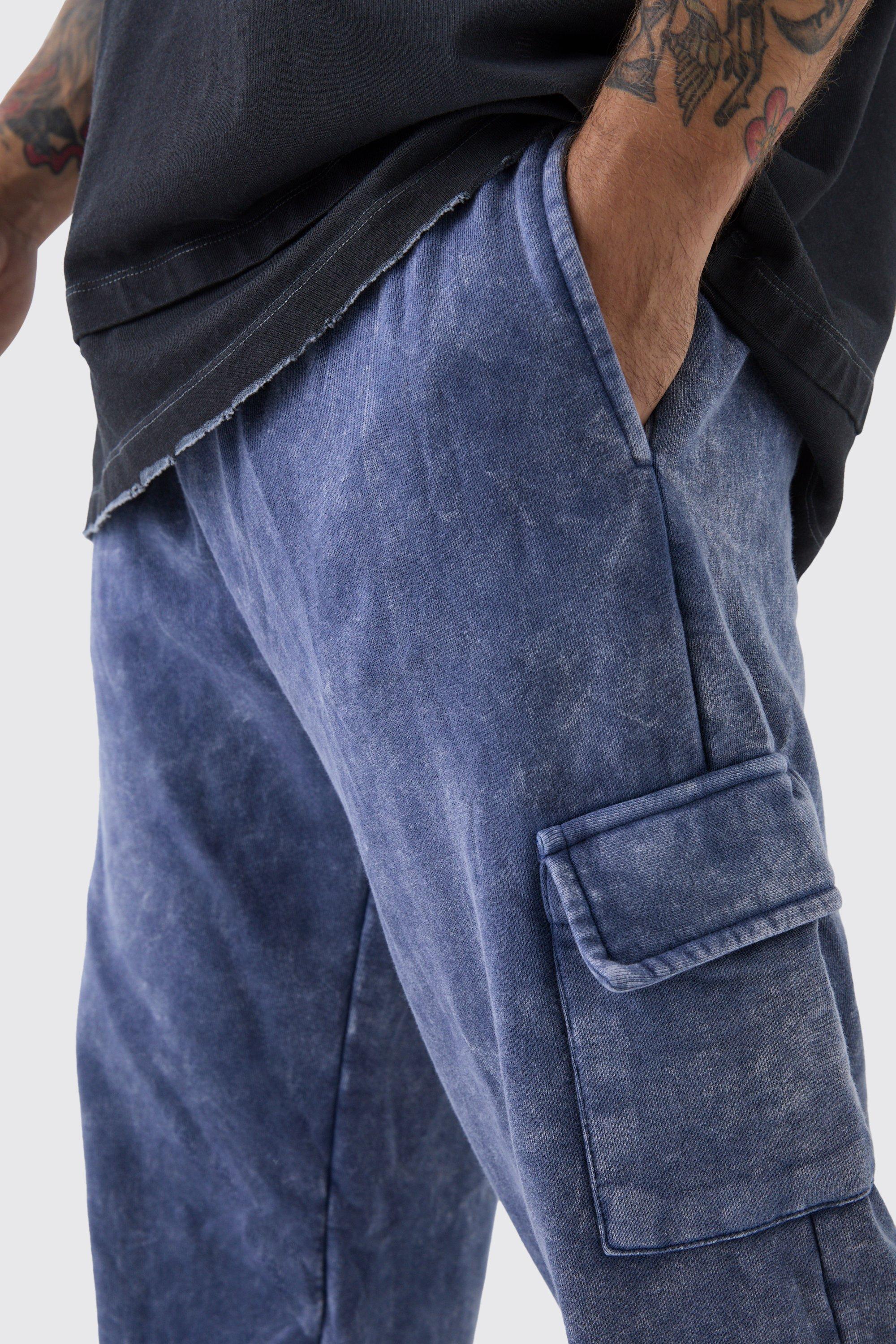 Straight Leg Raw Hem Cargo Loopback Joggers