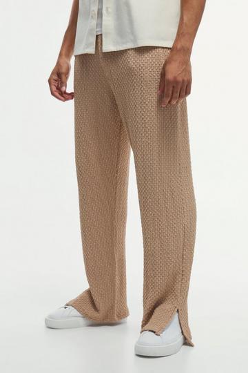 Straight Leg Split Hem Premium Jacquard Sweatpants taupe