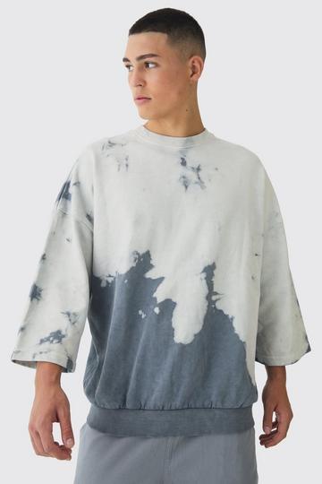 Oversized Bleach Dye Half Sleeve Loopback Sweatshirt grey