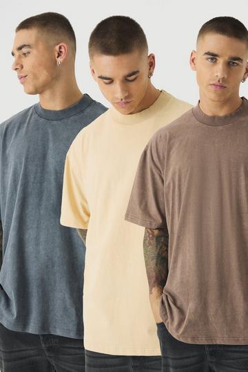 3 Pack Acid Wash Extended Neck Oversized T-shirt multi