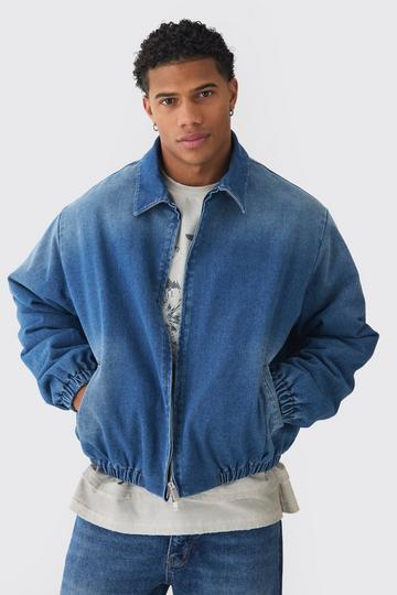 Boxy Denim Padded Jacket mid blue