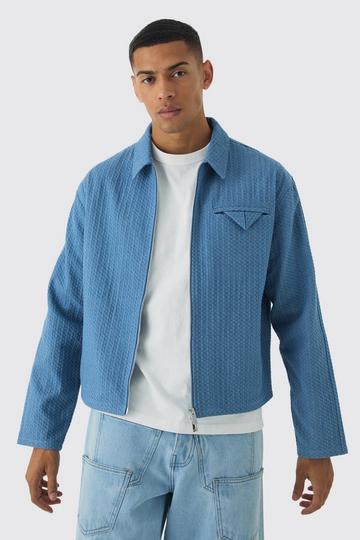 Boxy Denim Textured Jacket light blue