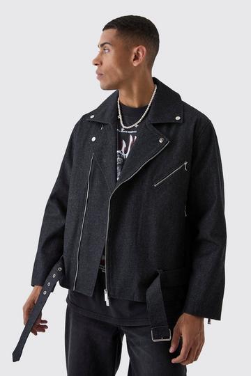 Oversized Denim Biker Jacket washed black