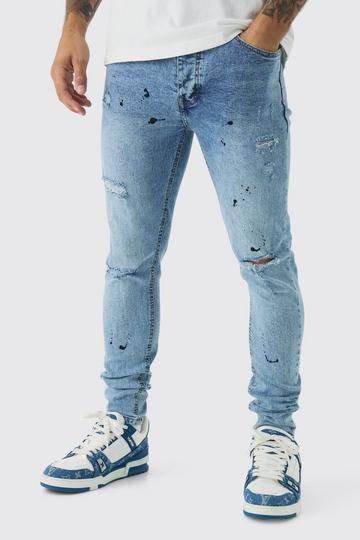 Light Brown Skinny Stretch Rip & Repair Paint Splatter Jeans