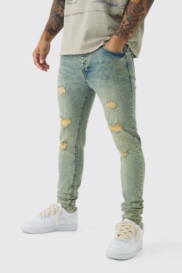 Skinny Stretch Rip & Repair Dirty Wash Jeans antique blue