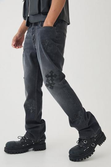 Onbewerkte Geborduurde Flared Slim Fit Jeans charcoal