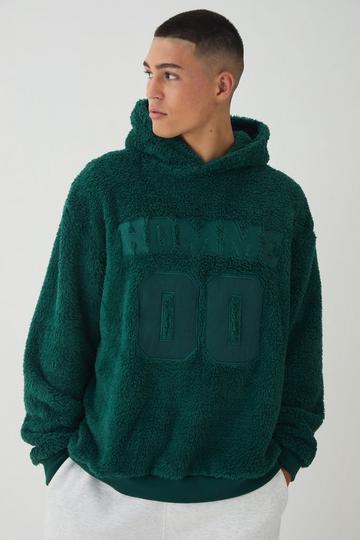 Oversized Varsity Applique Teddy Borg Hoodie forest