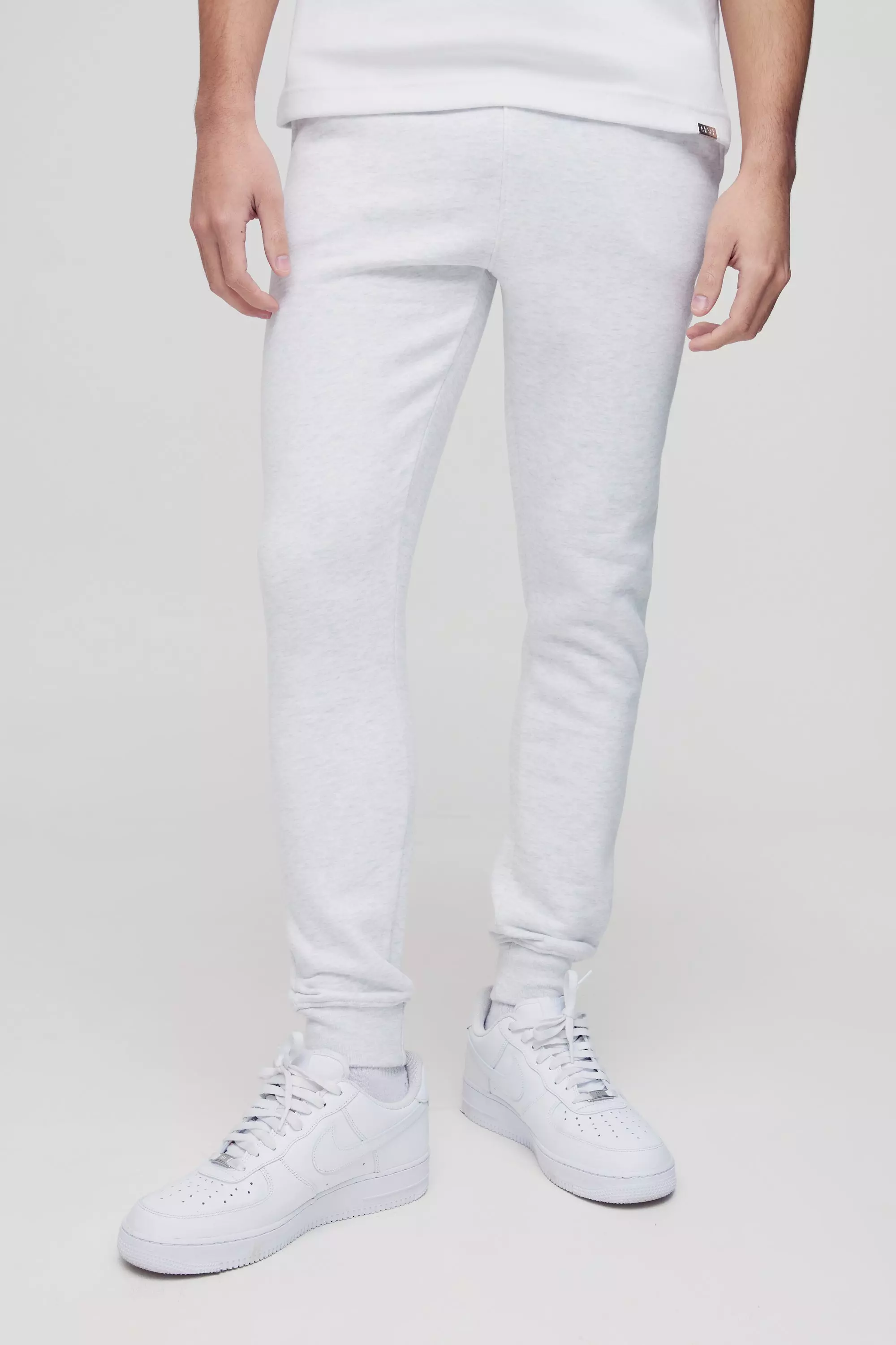 Ash grey 330GSM Basic Skinny Fit Jogger صورة بديلة