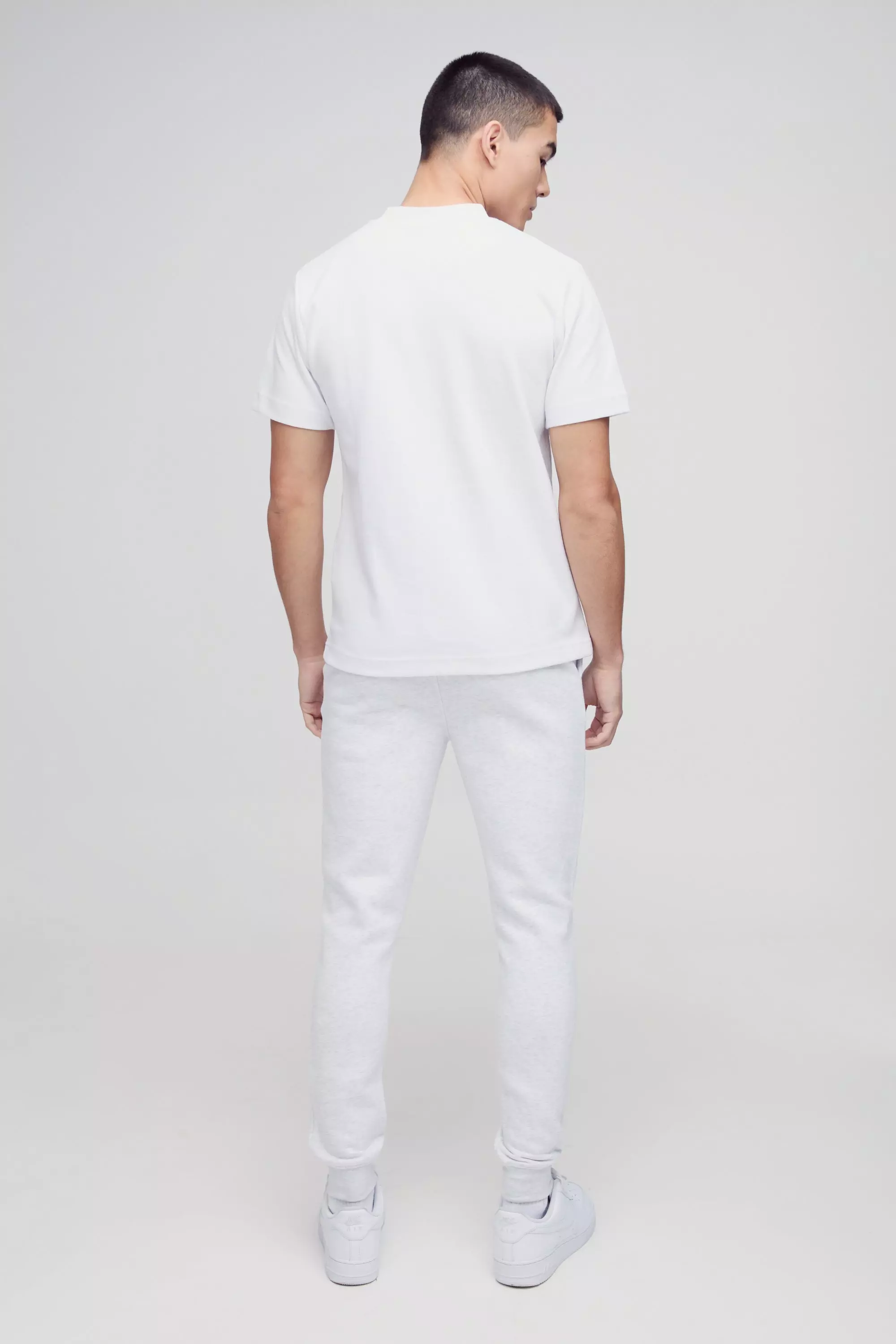Ash grey 330GSM Basic Skinny Fit Jogger صورة بديلة
