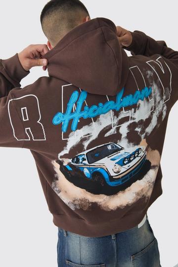 Chocolate Brown Oversized Boxy Over Seams Rally Graphic Hoodie