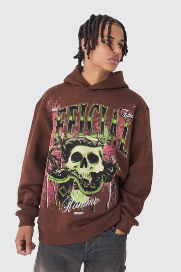 Oversized Official Skull Large Scale Graphic Hoodie mocha