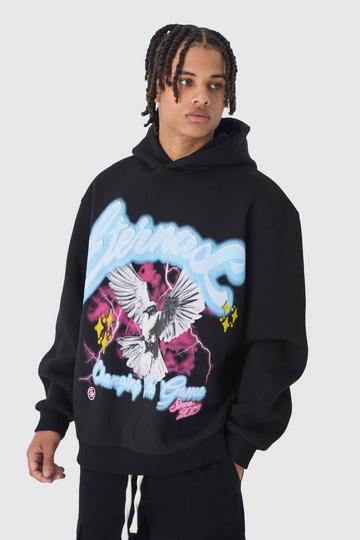 Oversized Eternal Dove Large Scale Graphic Hoodie black