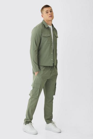 Khaki Technical Stretch Cargo Shirt & Trouser Set