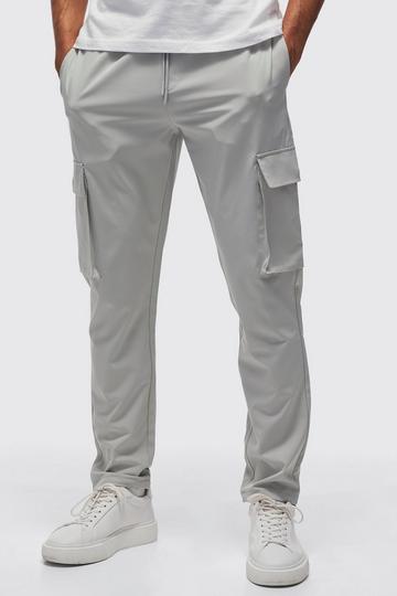 Stretch Tech Slim Fit Cargo Broek Met Touwtjes light grey