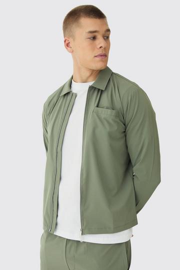 Technical Stretch Zip Through Long Sleeve Shirt khaki