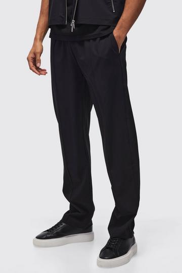 Technical Stretch Straight Leg Pintuck Trouser black