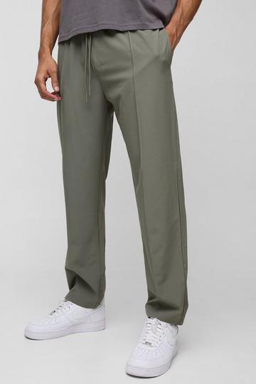 Stretch Tech Broek Met Rechte Pijpen En Biezen khaki