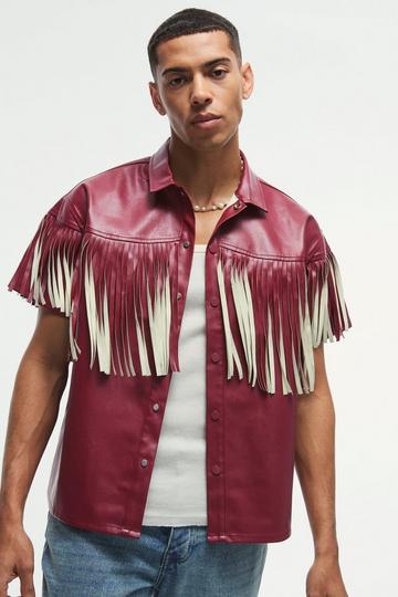 PU Oversized Boxy Fringe Shirt cherry