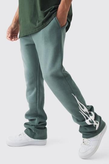 Slim Fit Flared Stack Flame Washed Jogger khaki