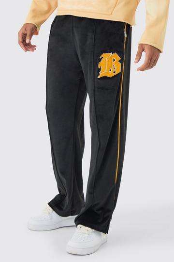 Straight Leg Varsity Velour Jogger black