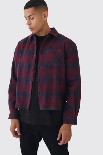 Red Oversized Boxy Blurred Flannel Long Sleeve Shirt