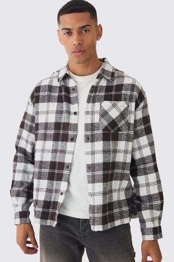 Oversized Flannel Long Sleeve Check Shirt chocolate