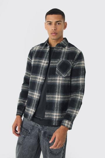 Oversized Flannel Check Long Sleeve Shirt stone