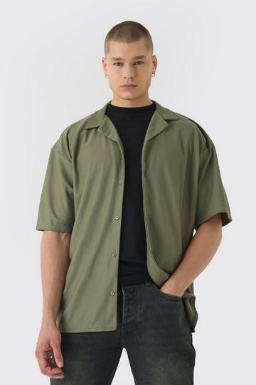 Oversized Boxy Revere Rib Jersey Shirt khaki