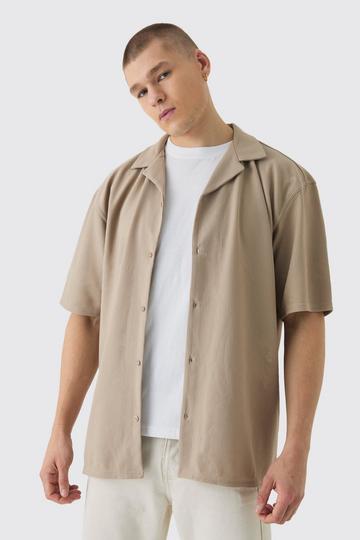 Oversized Boxy Revere Rib Jersey Shirt taupe