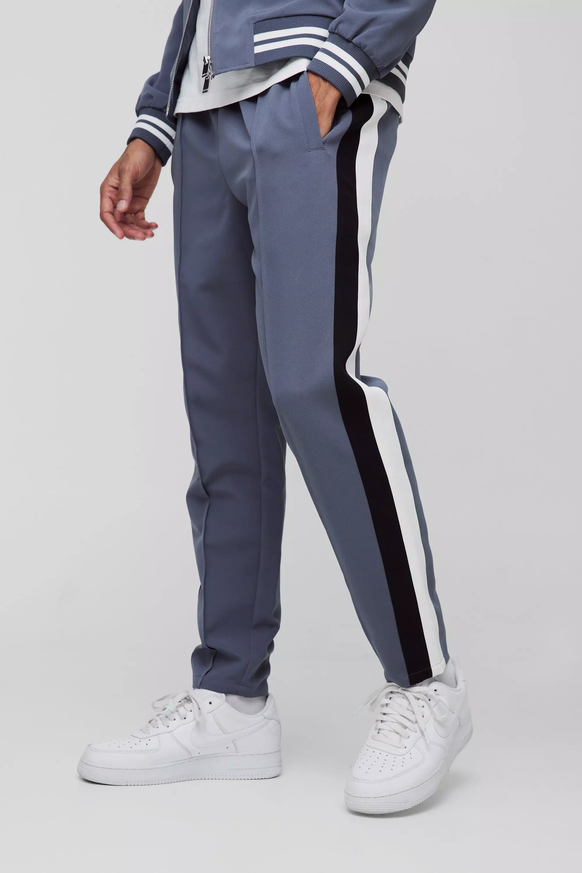 Slate blue Tailored Collared Varsity Bomber Jacket alternative image