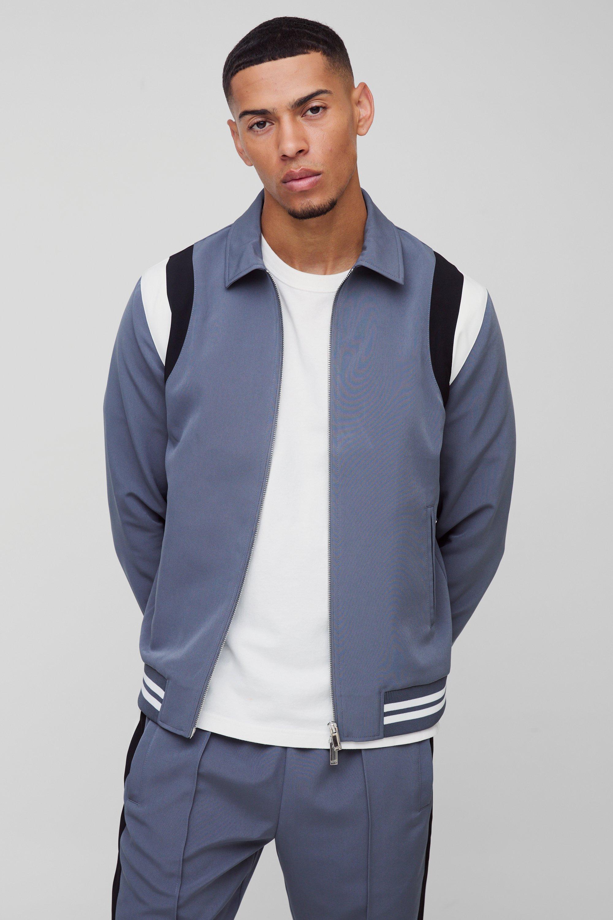 Slate blue Tailored Collared Varsity Bomber Jacket