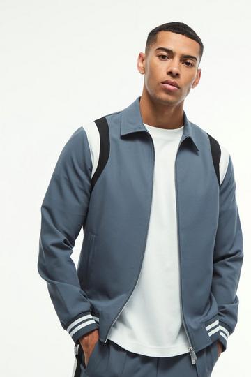 Blue Tailored Collared Varsity Bomber Jacket