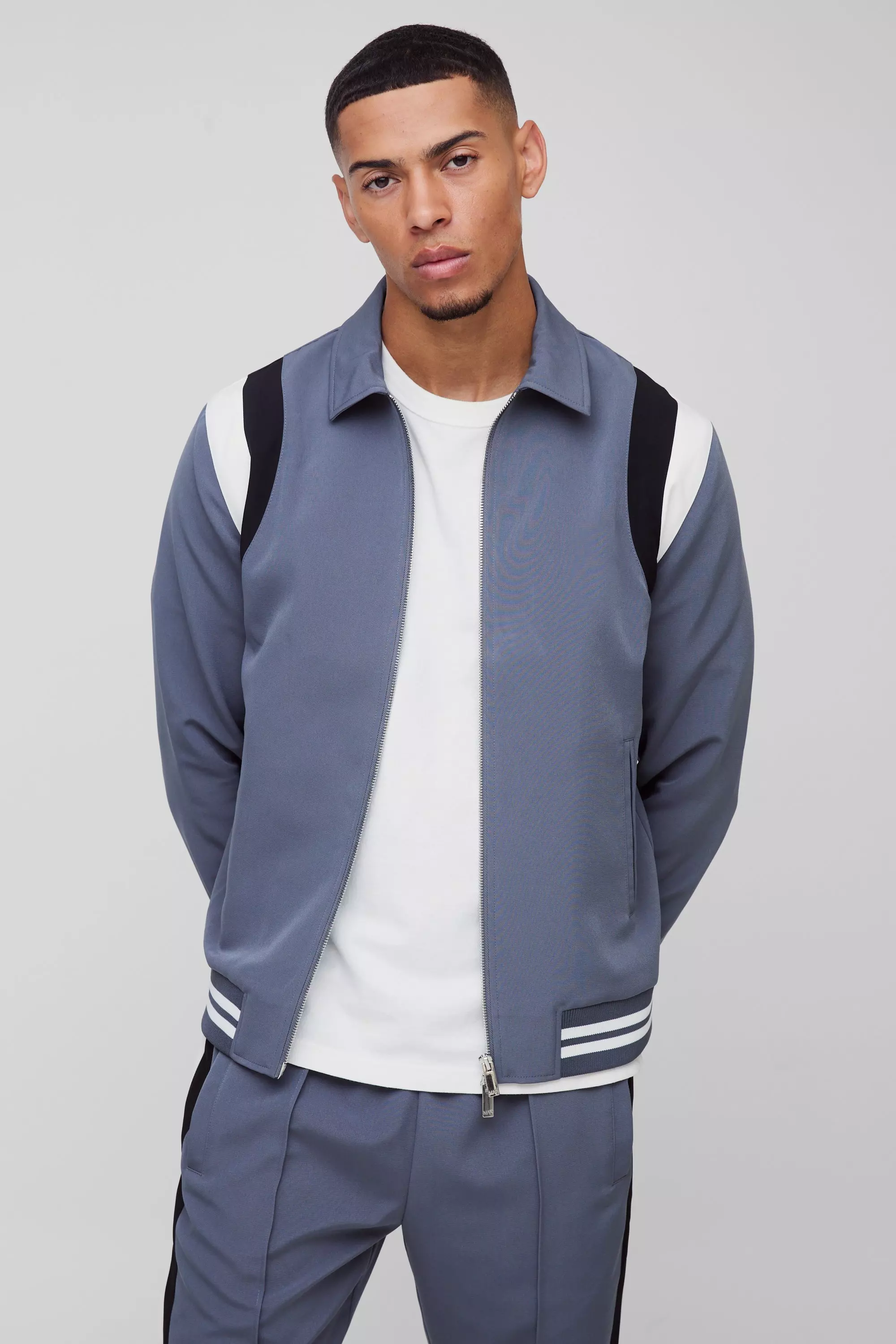 Slate blue Tailored Collared Varsity Bomber Jacket alternative image