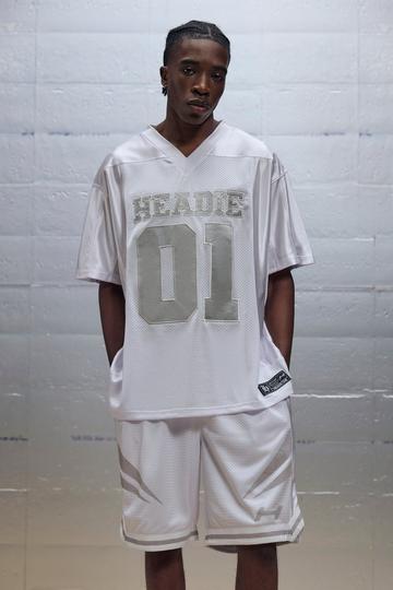 White Regular Fit V Neck Mesh 01 T-shirt & Basketball Shorts Set