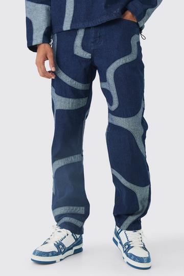 Relaxed Fit Patchwork Applique Jeans indigo