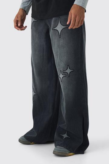 Black Extreme Baggy Star Applique Jeans