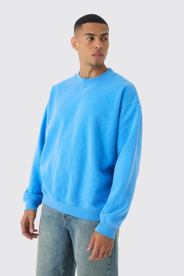 Blue Oversized Extended Neck Washed Sweatshirt