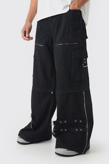 Extreem Baggy Zilveren Hardware Cargo Jeans black