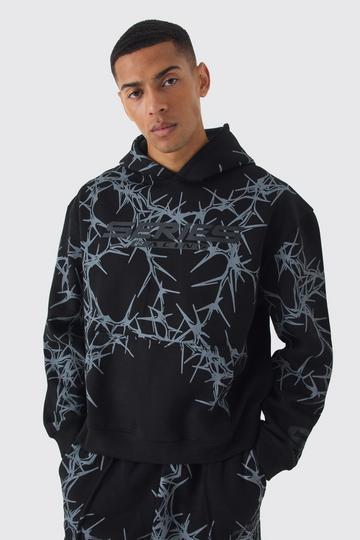 Oversized Boxy Tonal All Over Print Hoodie black